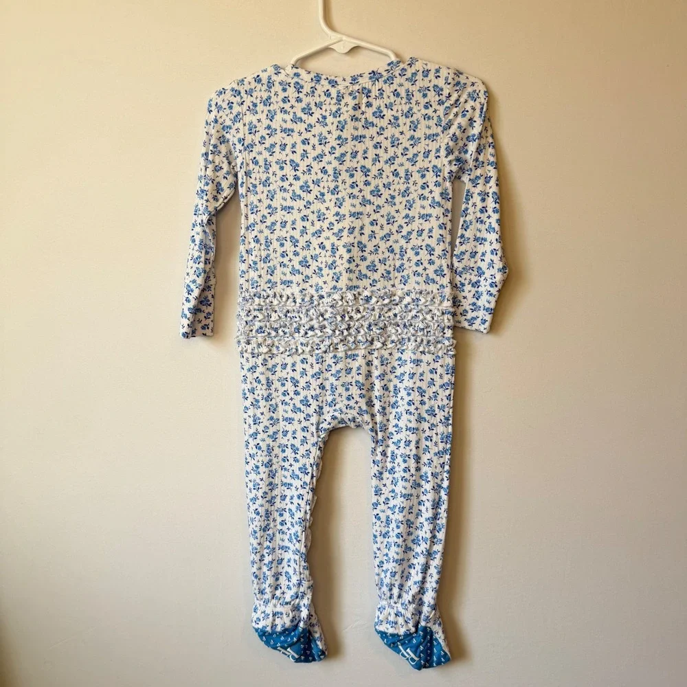 Posh Peanut Andina Blue Floral Ribbed Bamboo Footie Romper 18-24 Months NWT - Picture 7 of 11